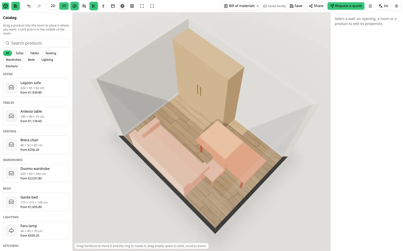 A furnished room in the furniture module